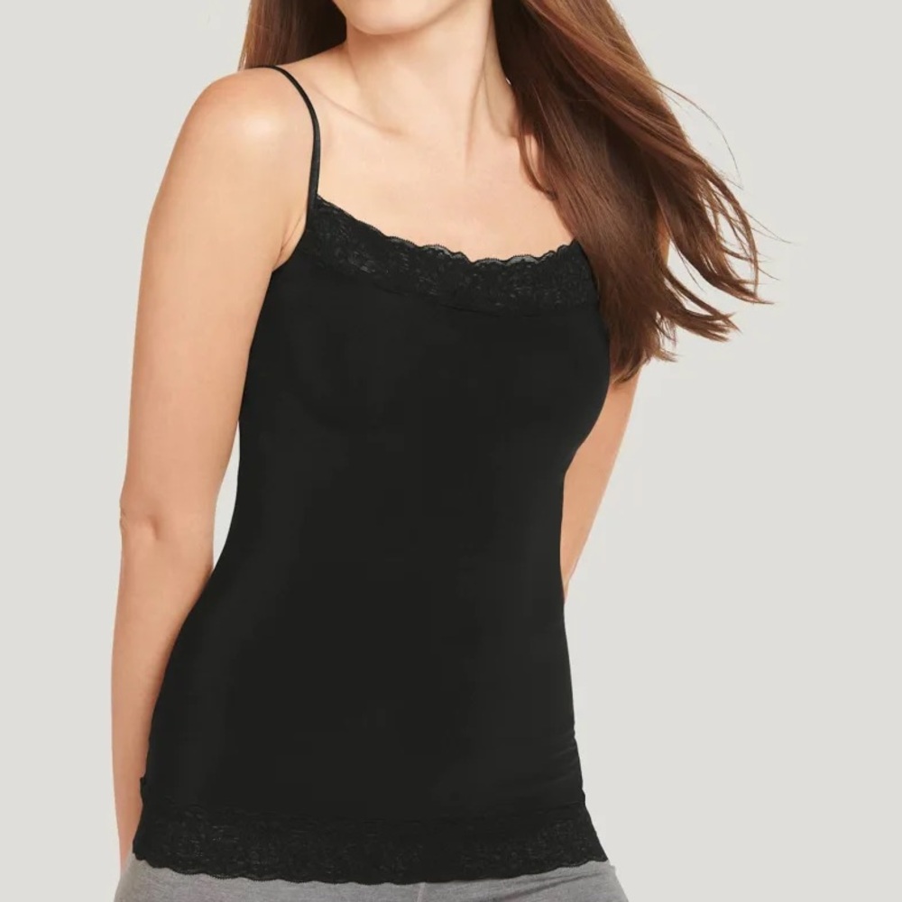 Reitmans Ribbed Elegant Sleep BlackCamisole with Lace Trim Sz Plus 2X Fits L